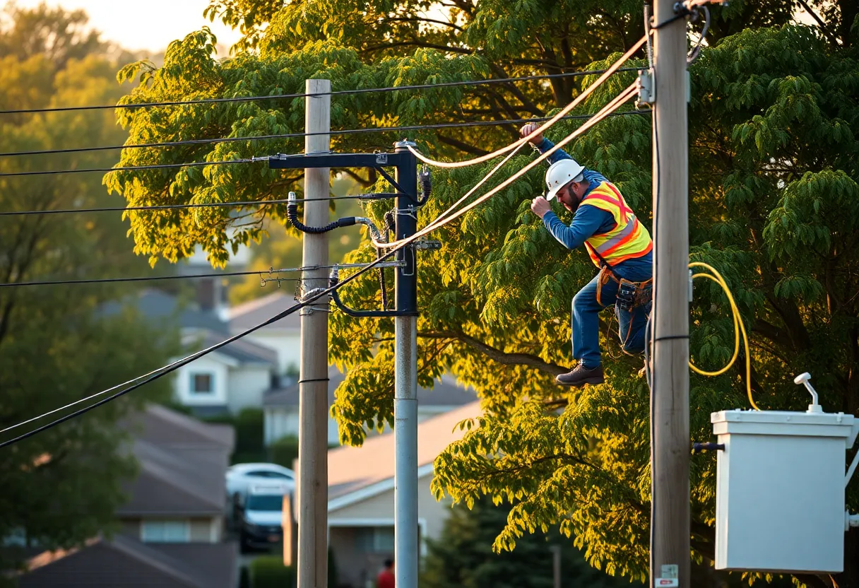 Workers repairing utility lines after a vehicle accident in La Presa.