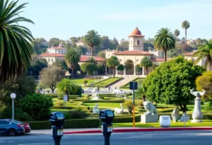 View of Balboa Park with parking meters