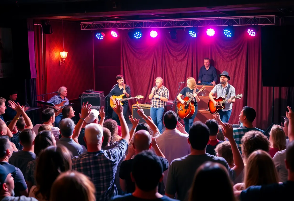 A vibrant community music event in San Diego with performers and audience.