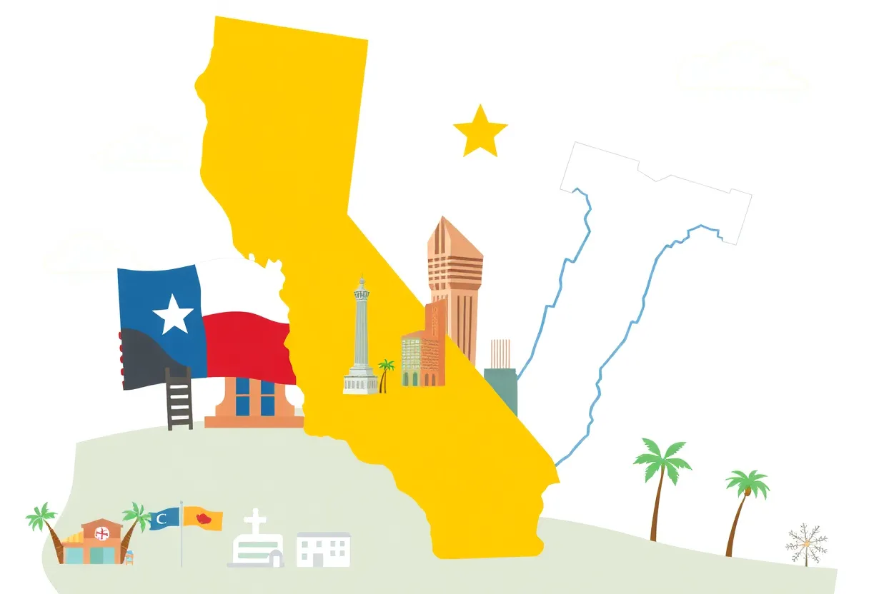 Illustration of business relocations trends from California