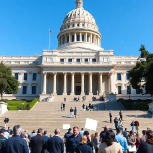 California State Capitol building with climate activists
