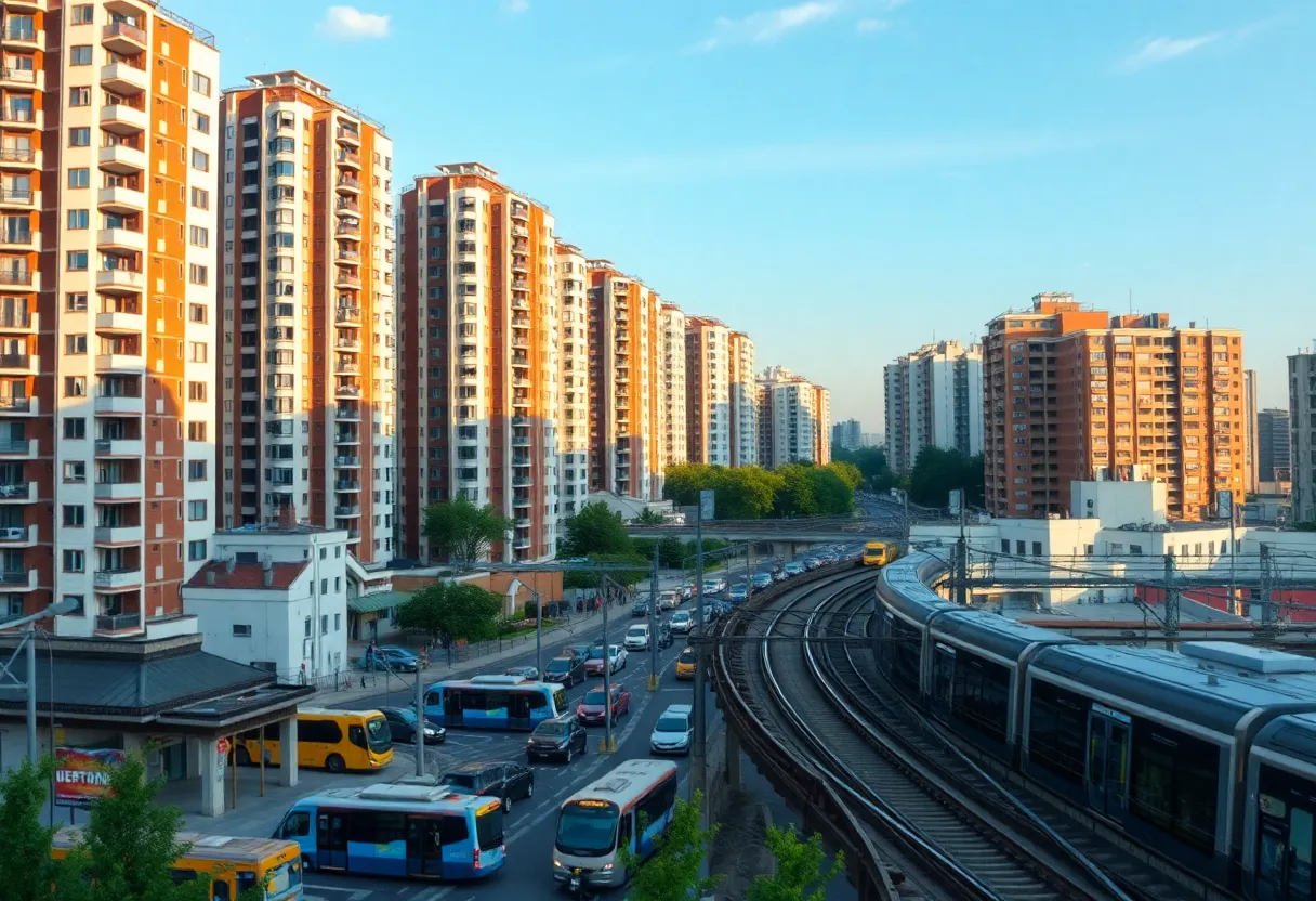 Residential area near public transit with new high-rise buildings