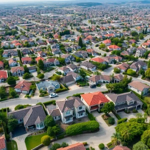 Aerial view of residential neighborhoods in California