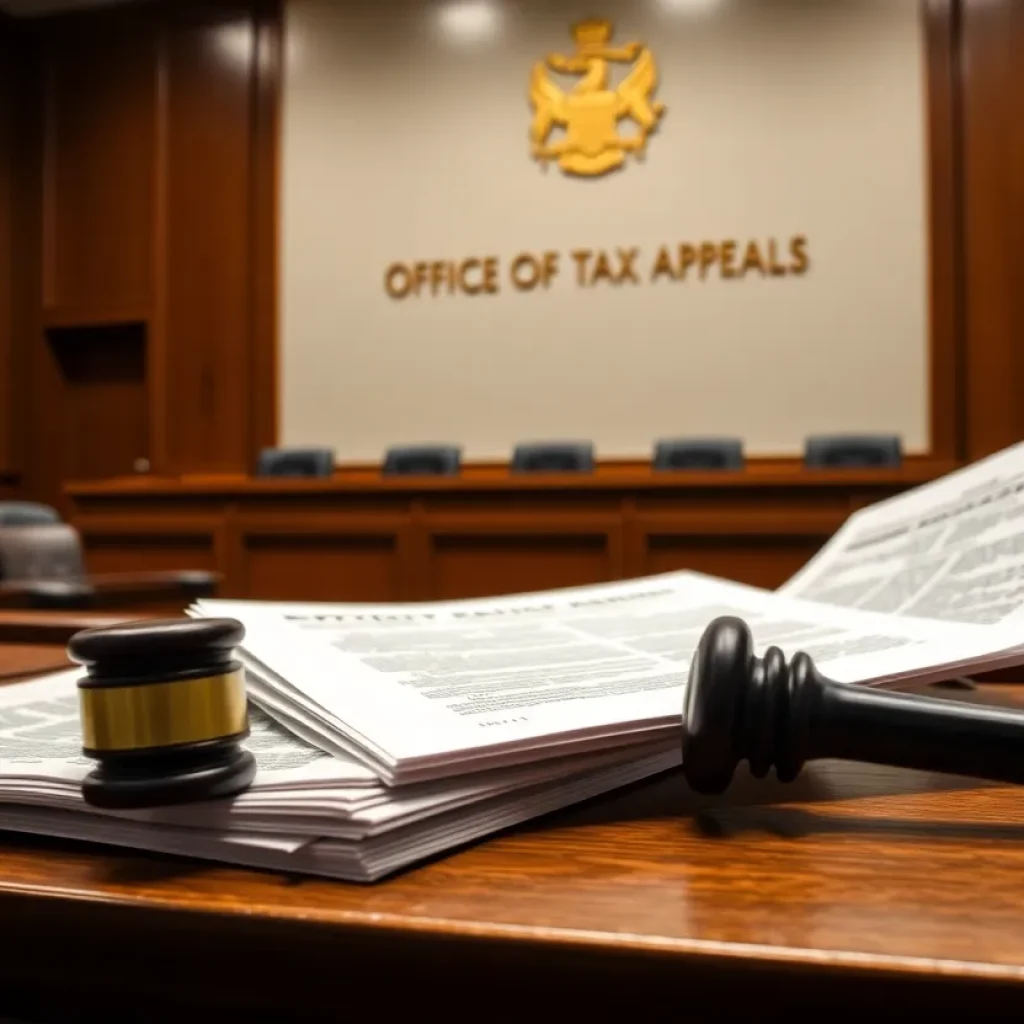 Courtroom illustration for California Office of Tax Appeals authority