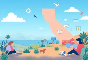A creative representation of solopreneurship in California, showcasing elements of technology and entrepreneurship.