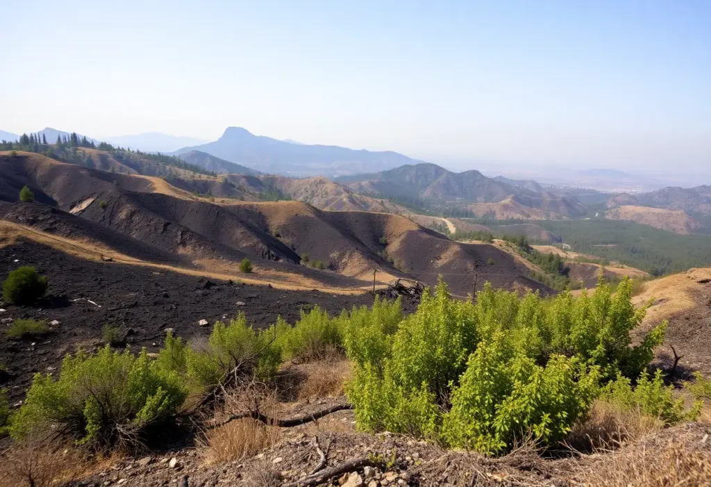 California landscape post-wildfire showing recovery