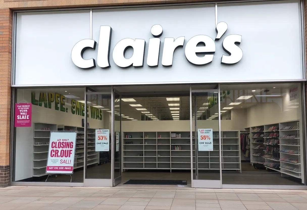 Empty storefront of a Claire's store during liquidation sale