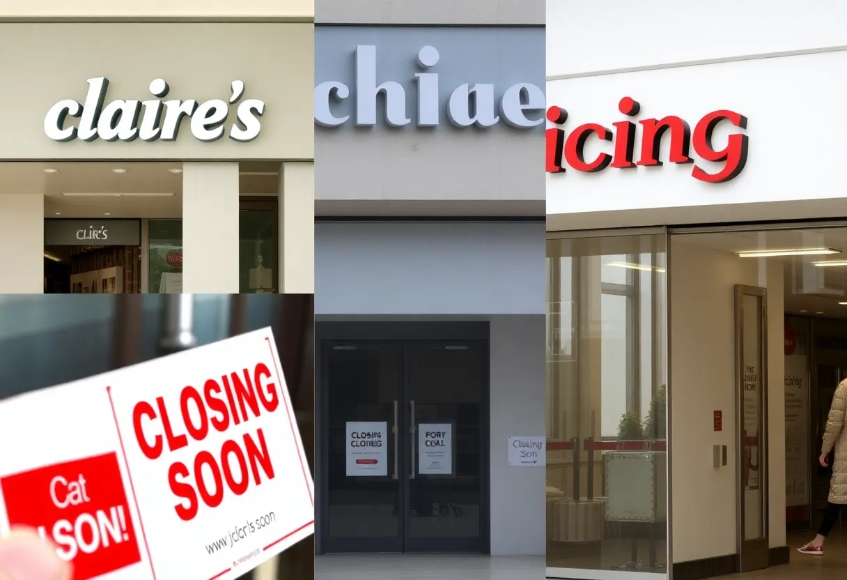 Collage of Claire's and Icing stores with 'Closing Soon' signs