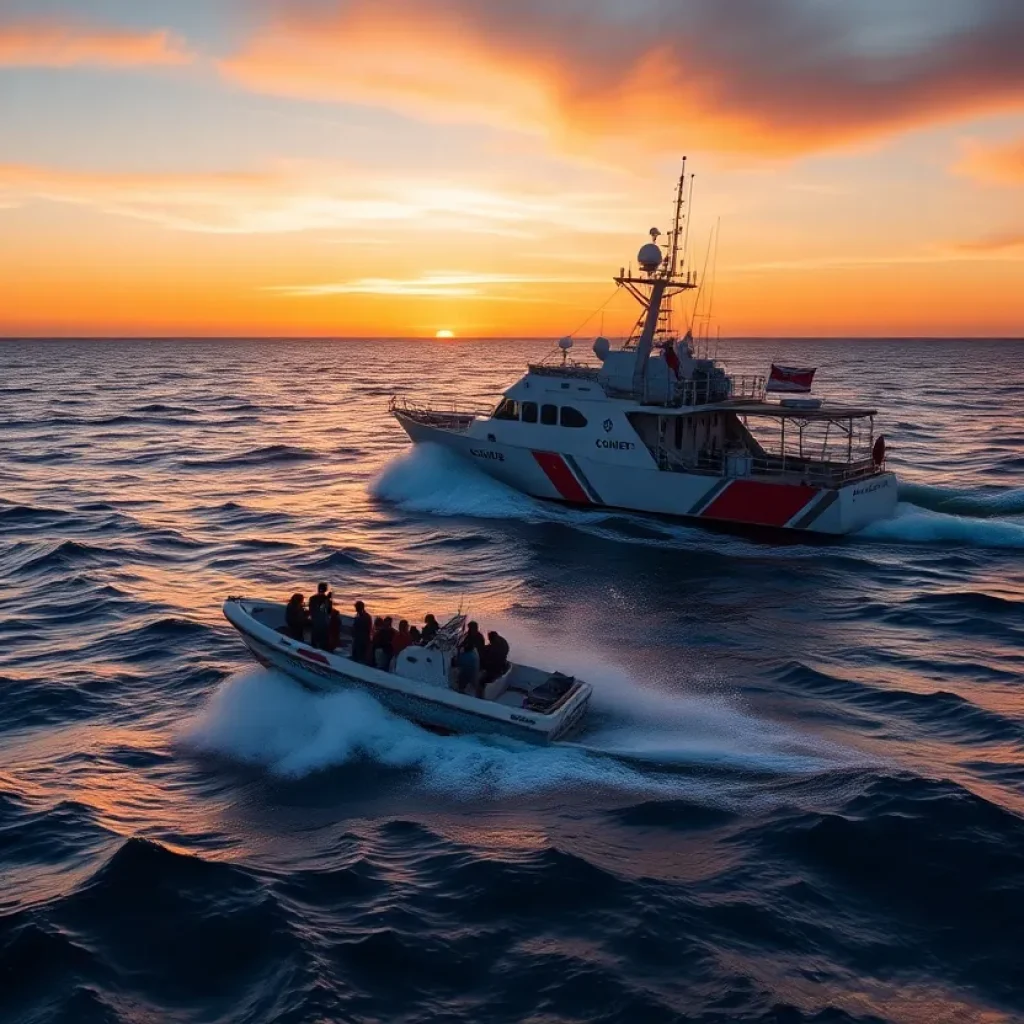 Coast Guard Cutter intercepting a migrant boat at sea