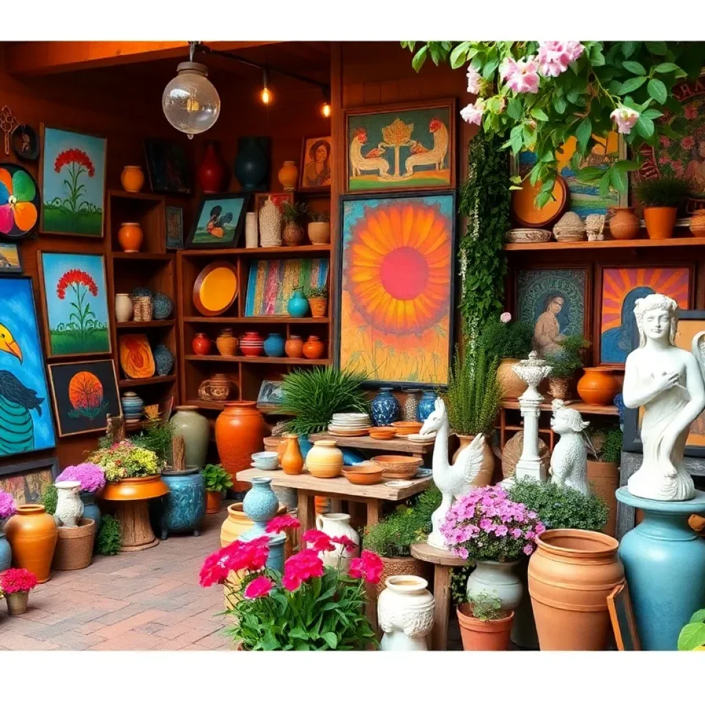 Art gallery showcasing local artworks and a beautiful garden