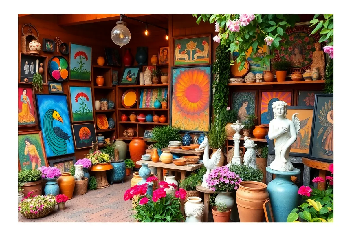 Art gallery showcasing local artworks and a beautiful garden