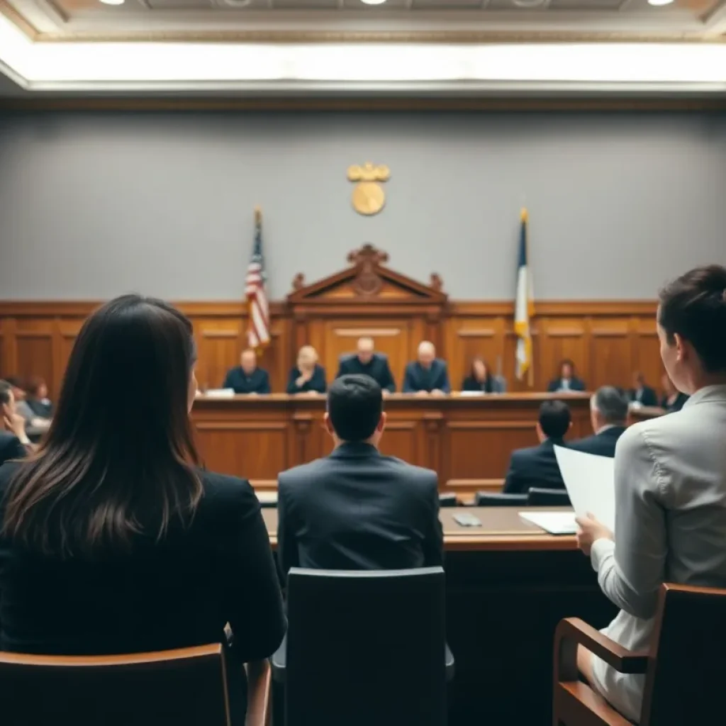 Courtroom scene emphasizing justice in sex trafficking issues