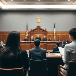 Courtroom scene emphasizing justice in sex trafficking issues