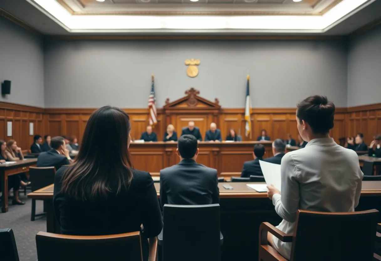 Courtroom scene emphasizing justice in sex trafficking issues