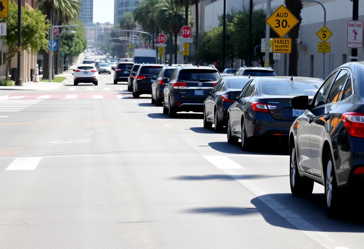 San Diego street with crosswalks and parking signs