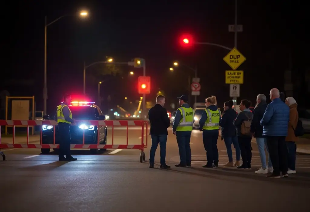 DUI checkpoint at night with police presence