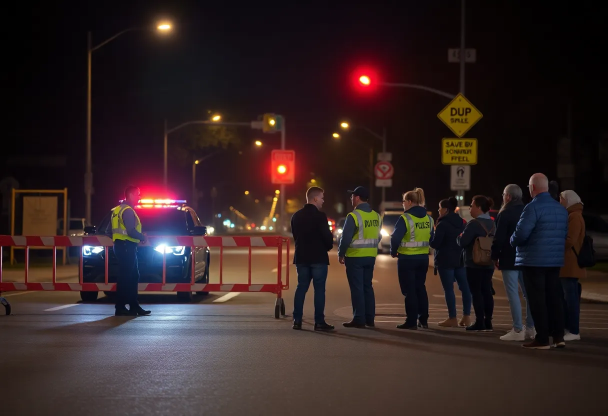 DUI checkpoint at night with police presence