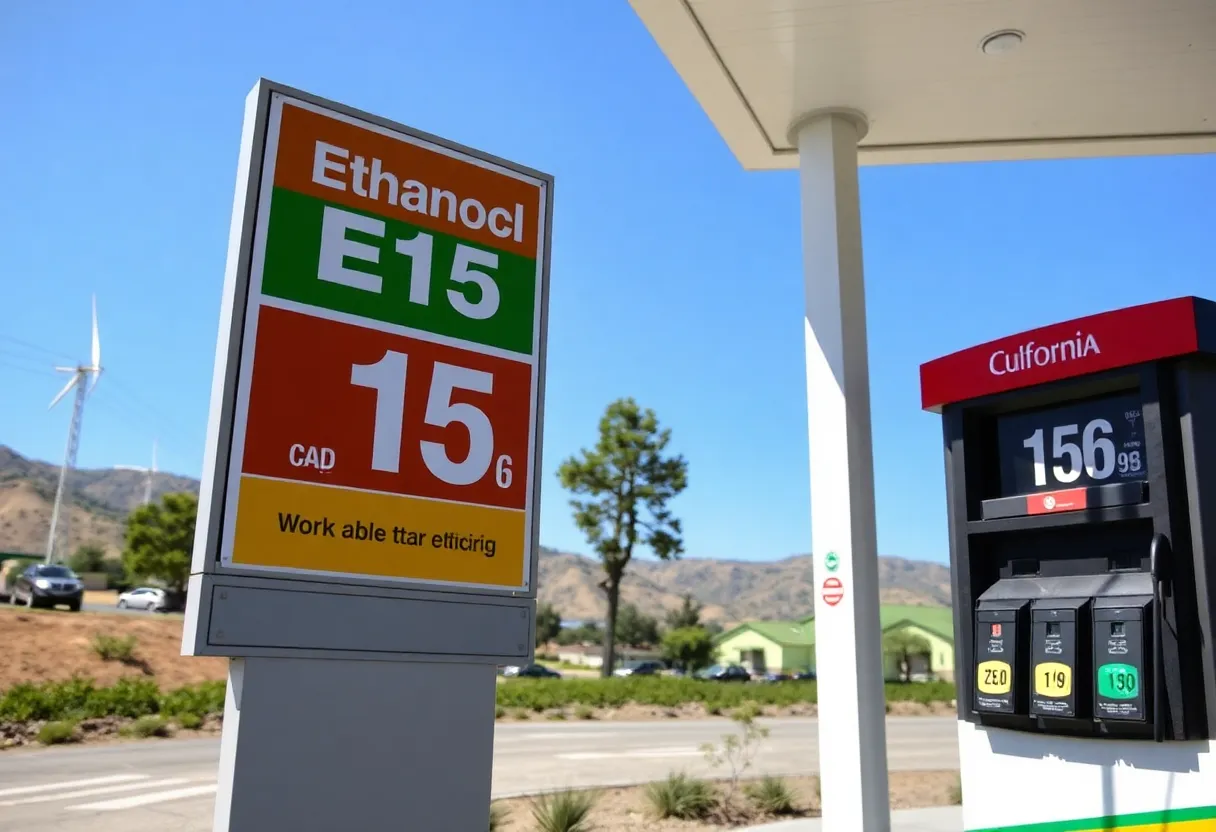E15 fuel sign at a California gas station