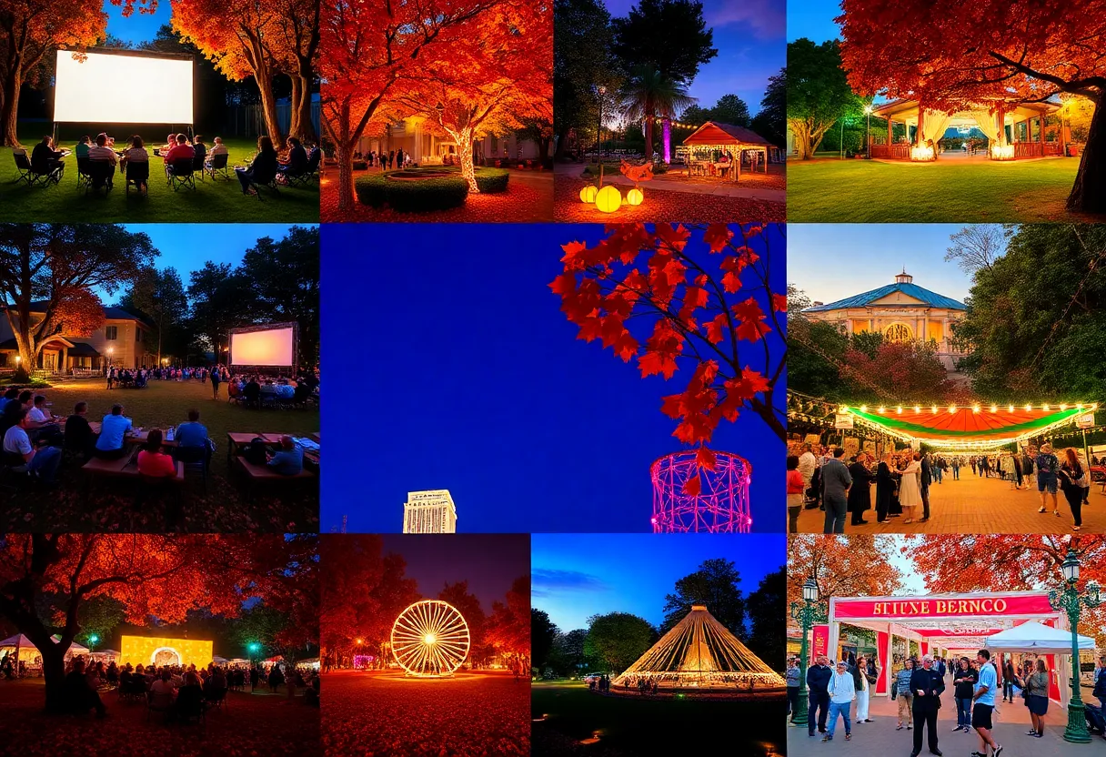 Collage showcasing various fall events in San Diego, including movie nights, culinary tours, and cultural festivals.