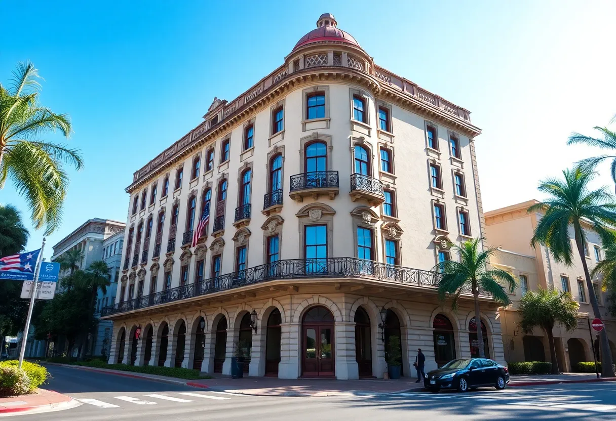 A beautifully preserved historic hotel in San Diego, reflecting the city's rich architectural heritage.
