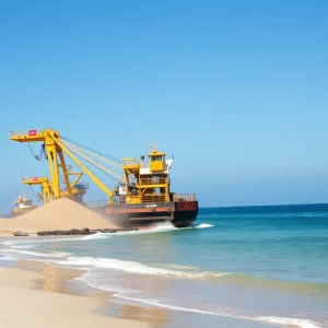 Ocean-going hopper dredge working on beach replenishment