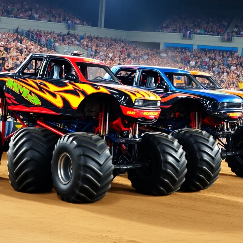 Hot Wheels Monster Trucks performing at the Glow-N-Fire show in San Diego