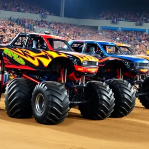 Hot Wheels Monster Trucks performing at the Glow-N-Fire show in San Diego