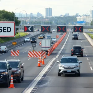 Construction signs indicating I-5 maintenance closure in San Diego.