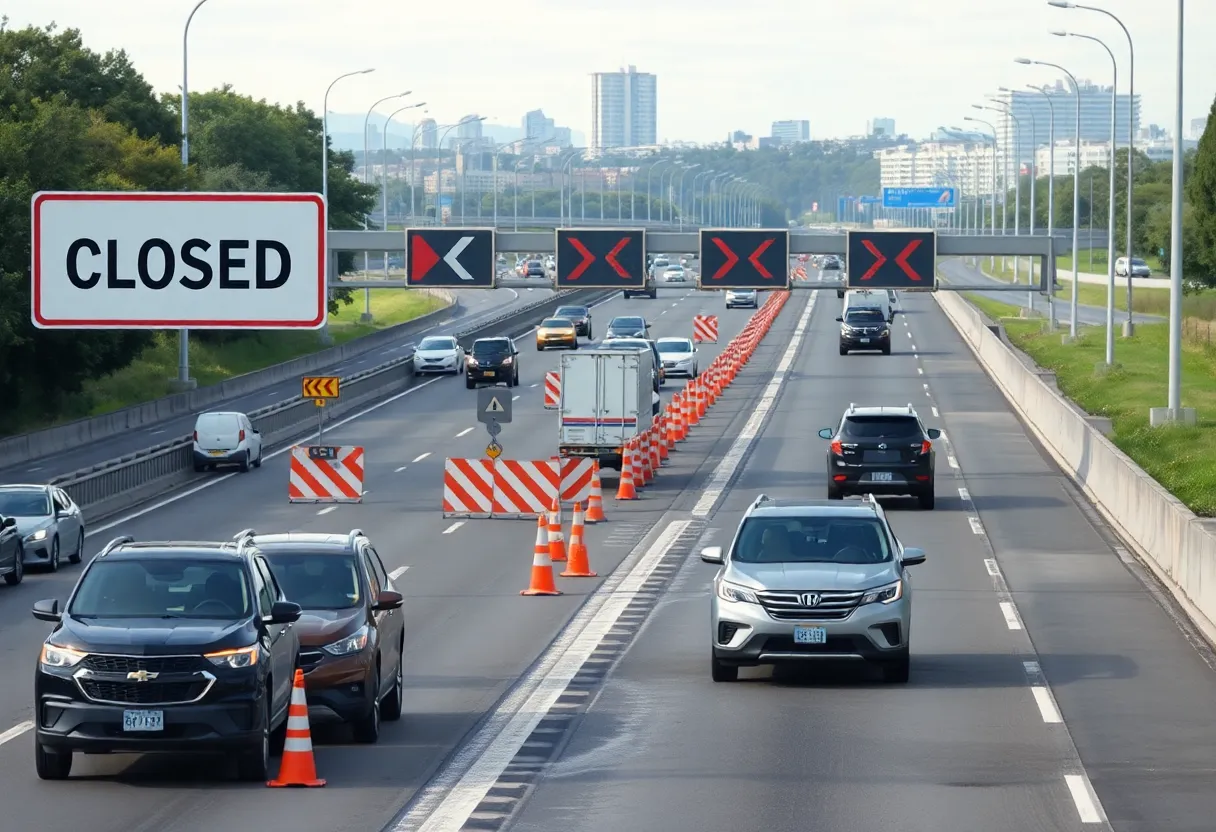 Construction signs indicating I-5 maintenance closure in San Diego.