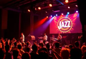 A lively jazz concert featuring musicians and an energetic audience in San Diego.
