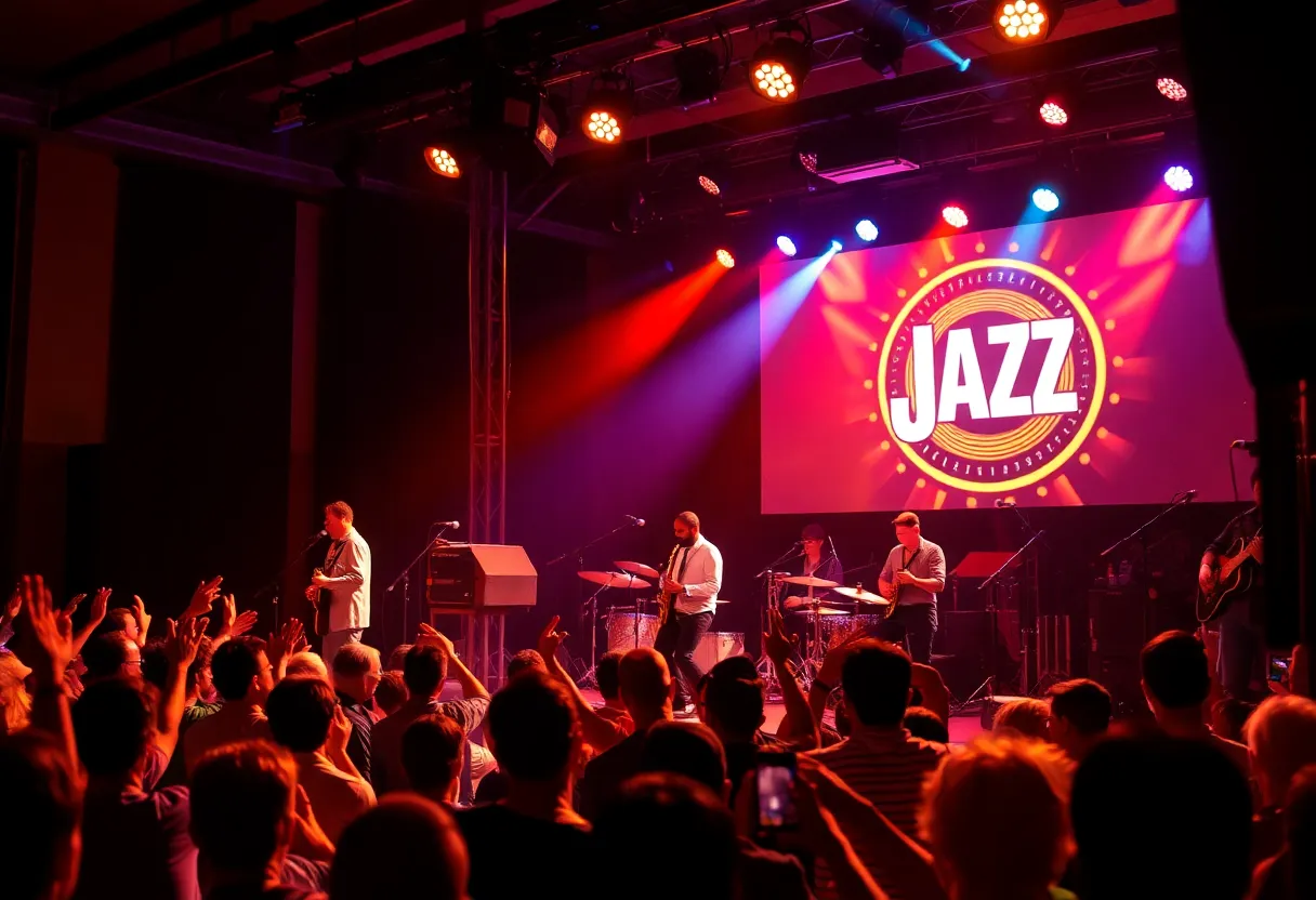 A lively jazz concert featuring musicians and an energetic audience in San Diego.