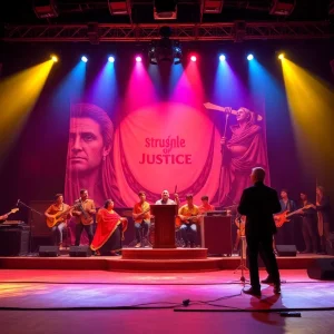 Theatrical stage of Les Misérables with actors performing