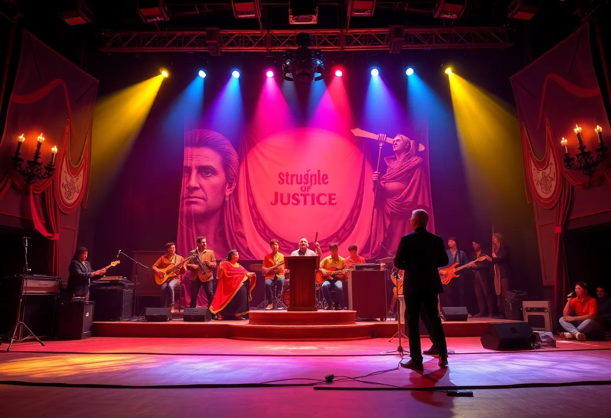 Theatrical stage of Les Misérables with actors performing