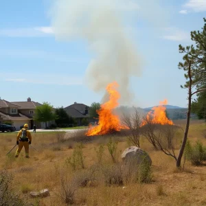 Firefighters battling the Lodge Fire in Spring Valley