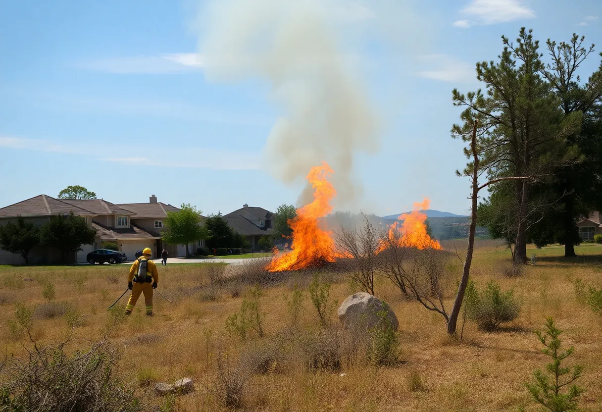 Firefighters battling the Lodge Fire in Spring Valley