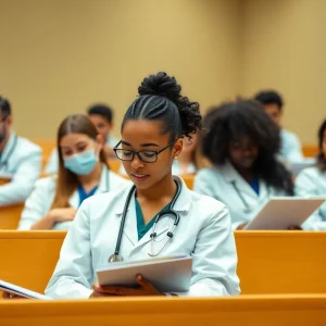 Medical students in a classroom discussing student loan limits