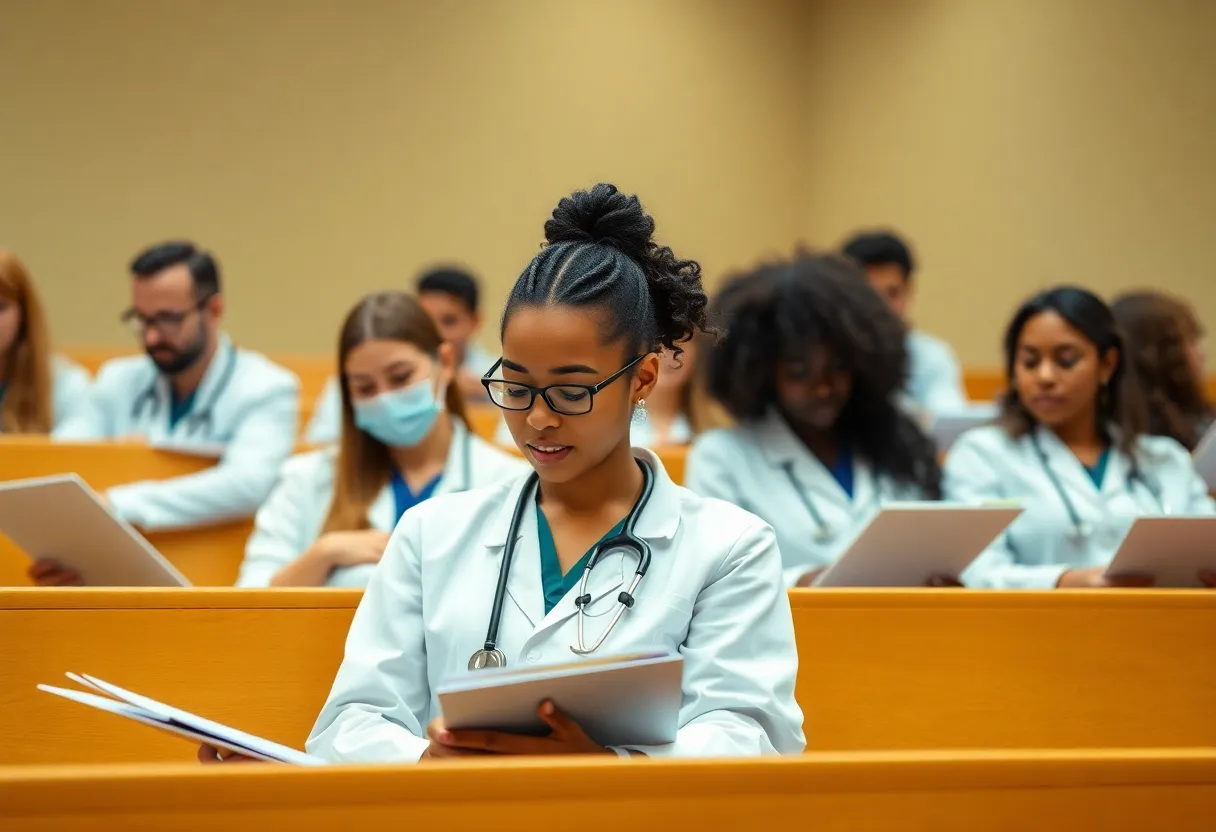 Medical students in a classroom discussing student loan limits