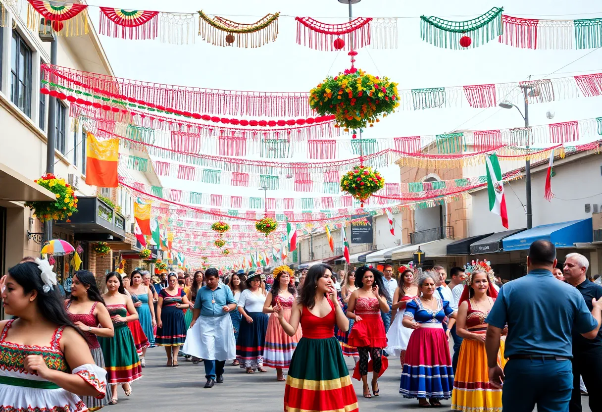 Celebration of Mexico Independence Day in San Diego with traditional dresses and decorations.