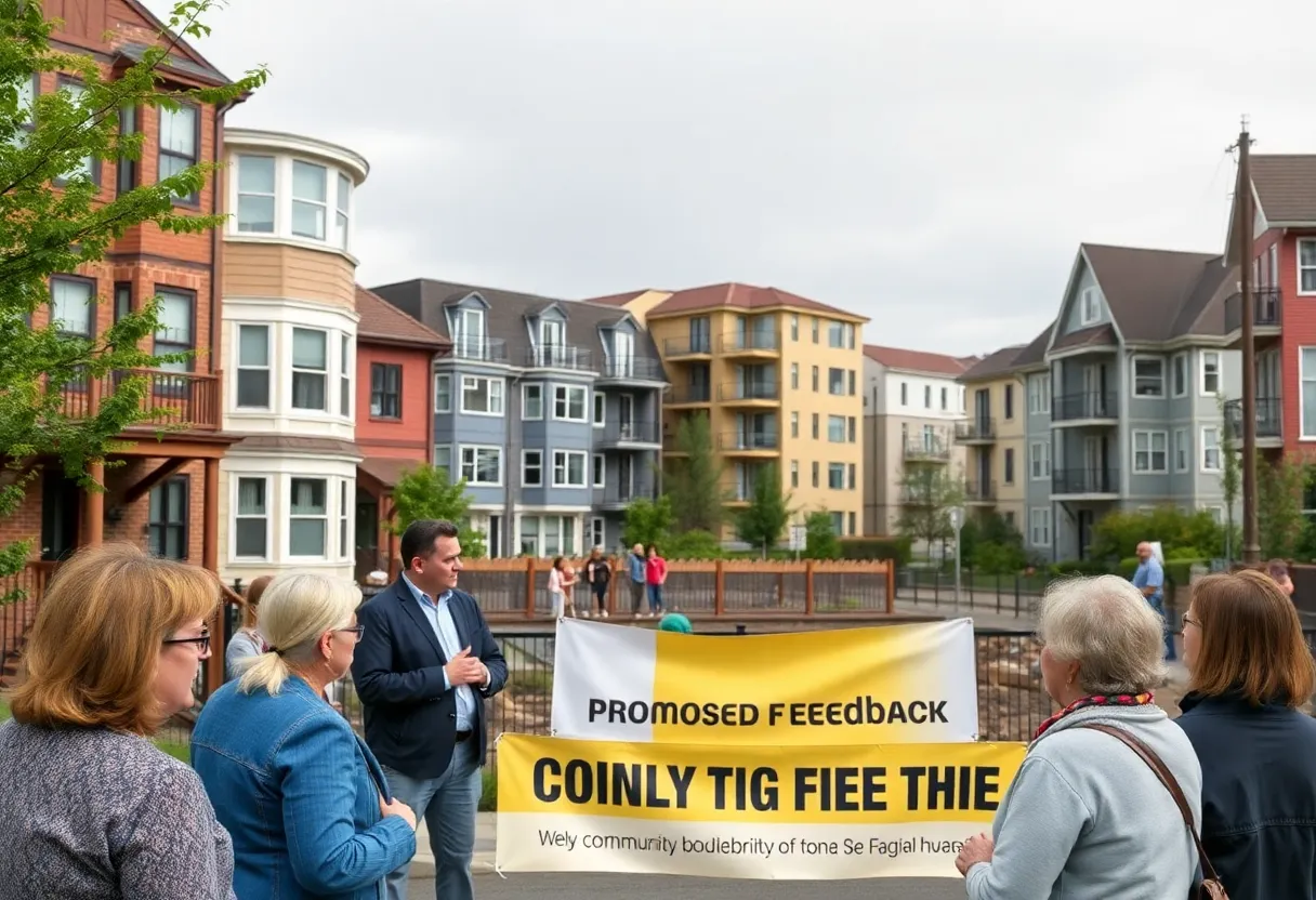 Residents discussing proposed mixed-use building in Mission Hills.