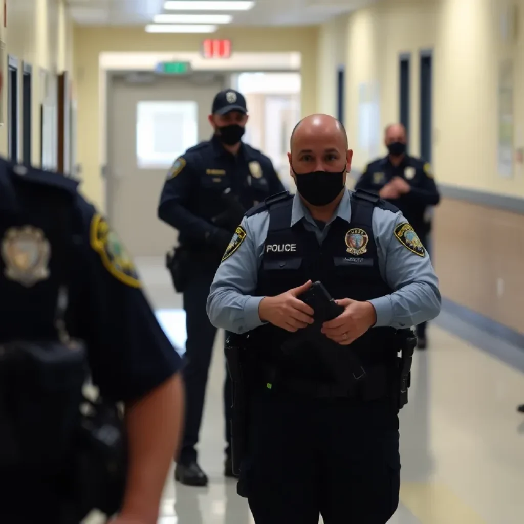 Police officers on school campus during lockdown