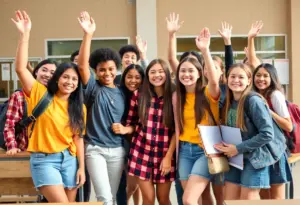 Diverse group of students celebrating their achievement as National Merit Semifinalists.