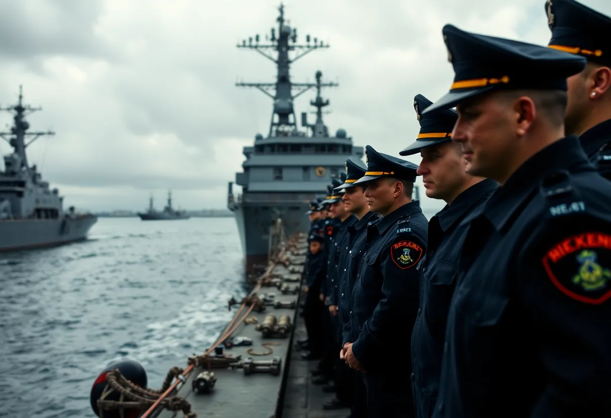 Naval base with military personnel