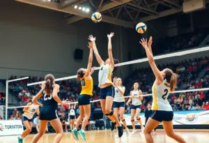 Volleyball teams competing at a tournament