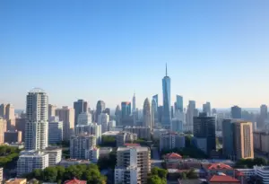 A city skyline representing modern real estate growth