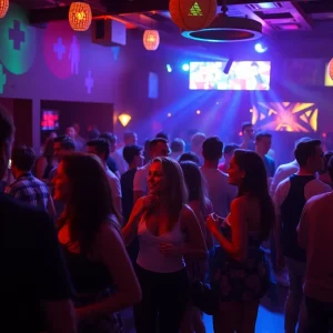 Adults dancing at the Bed By 10pm nightlife event in San Diego.