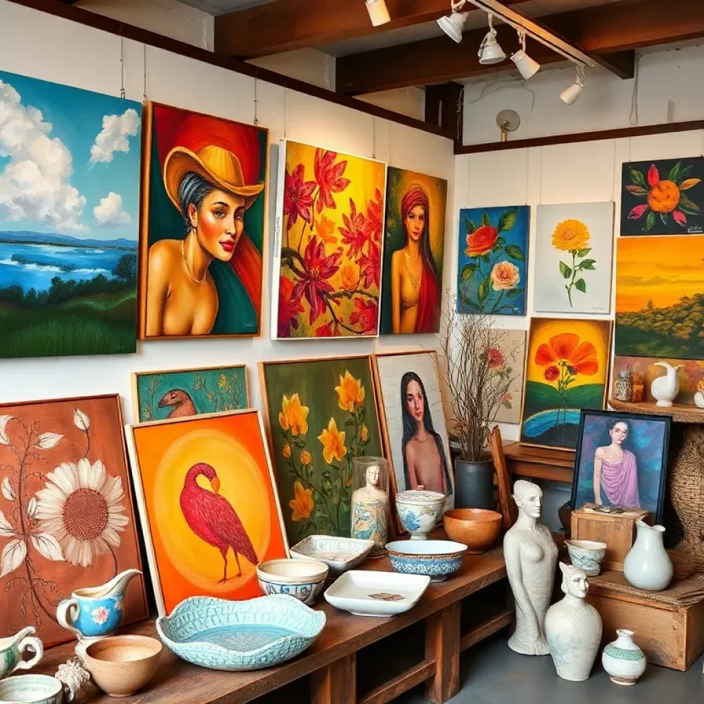 Art pieces displayed during the San Diego Coastal Art Studios Tour