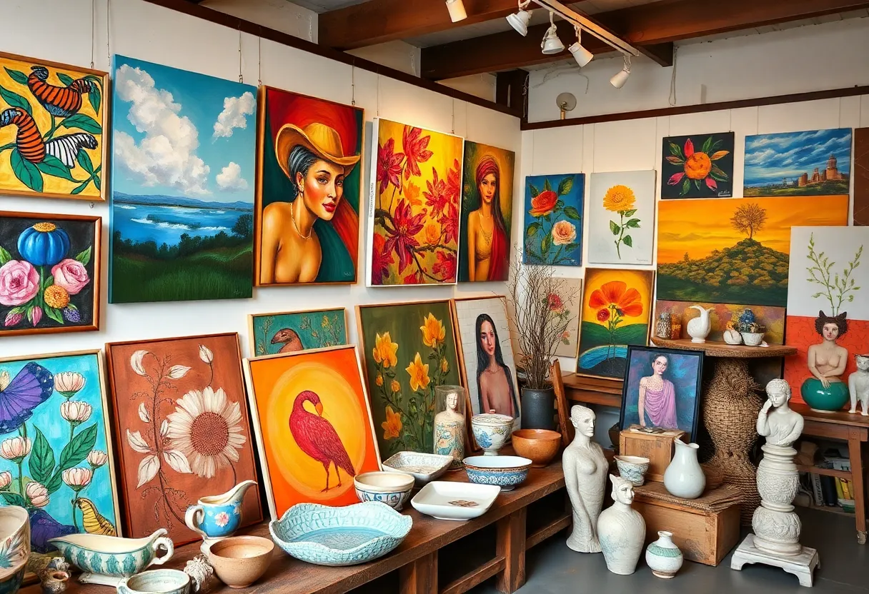 Art pieces displayed during the San Diego Coastal Art Studios Tour