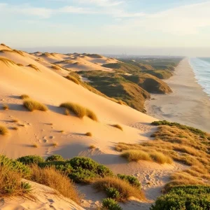 San Diego coastline with elevated sand dunes and restored habitats