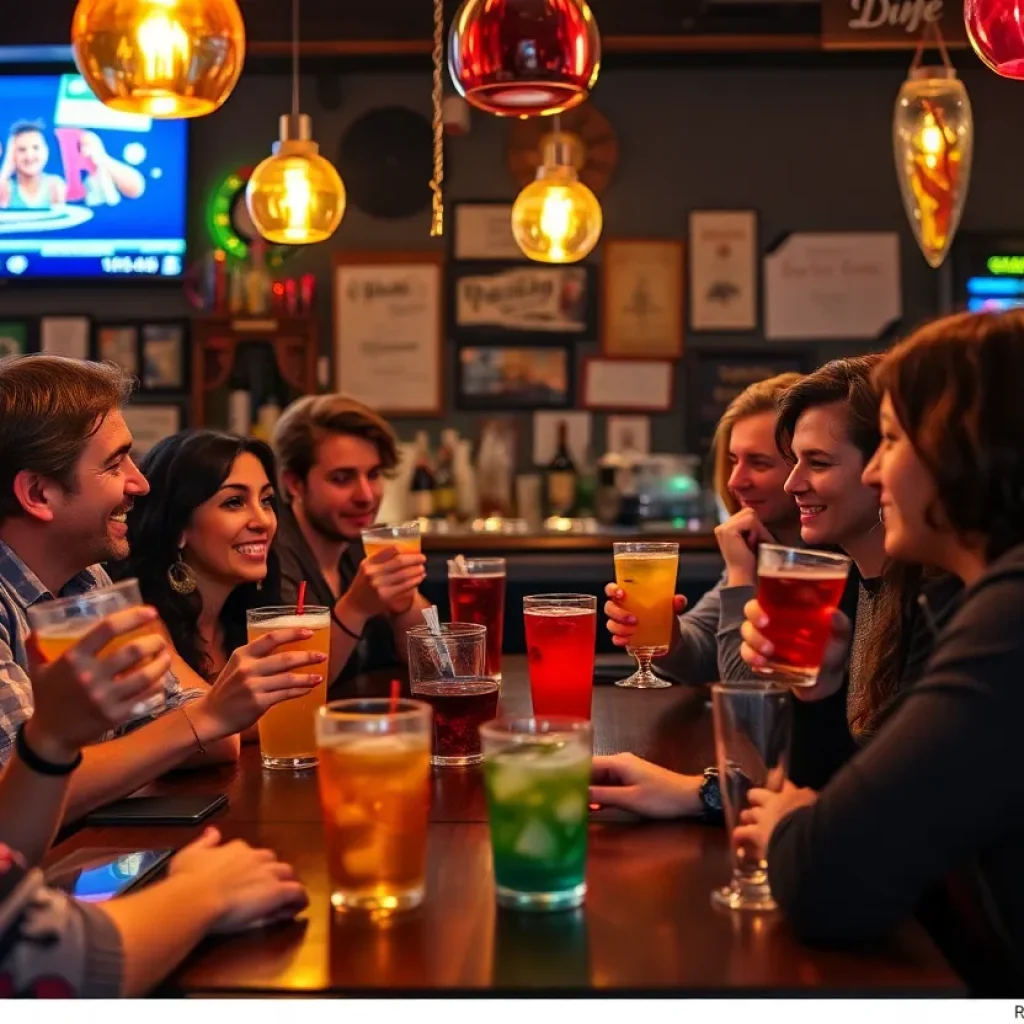 People enjoying drinks at a dive bar in San Diego