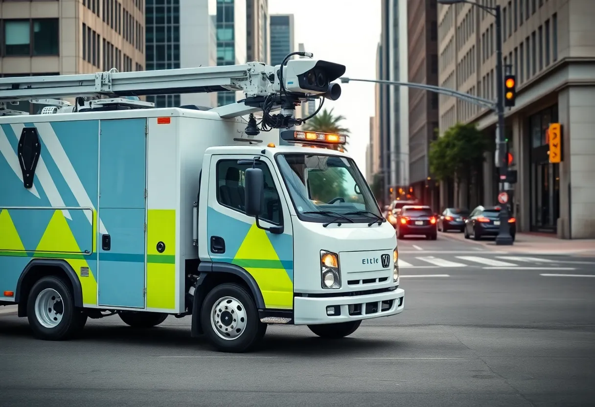 Electric patch truck for pothole repairs in San Diego